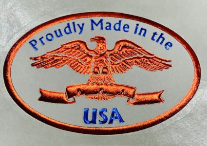 made in USA, hot stamp sticker, embossed seal,